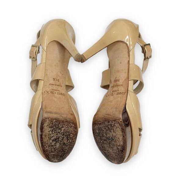 Jimmy Choo Women's Natural Beige Patent Leather Kuki Sandal Platform Size 38.5 - Picture 7 of 11